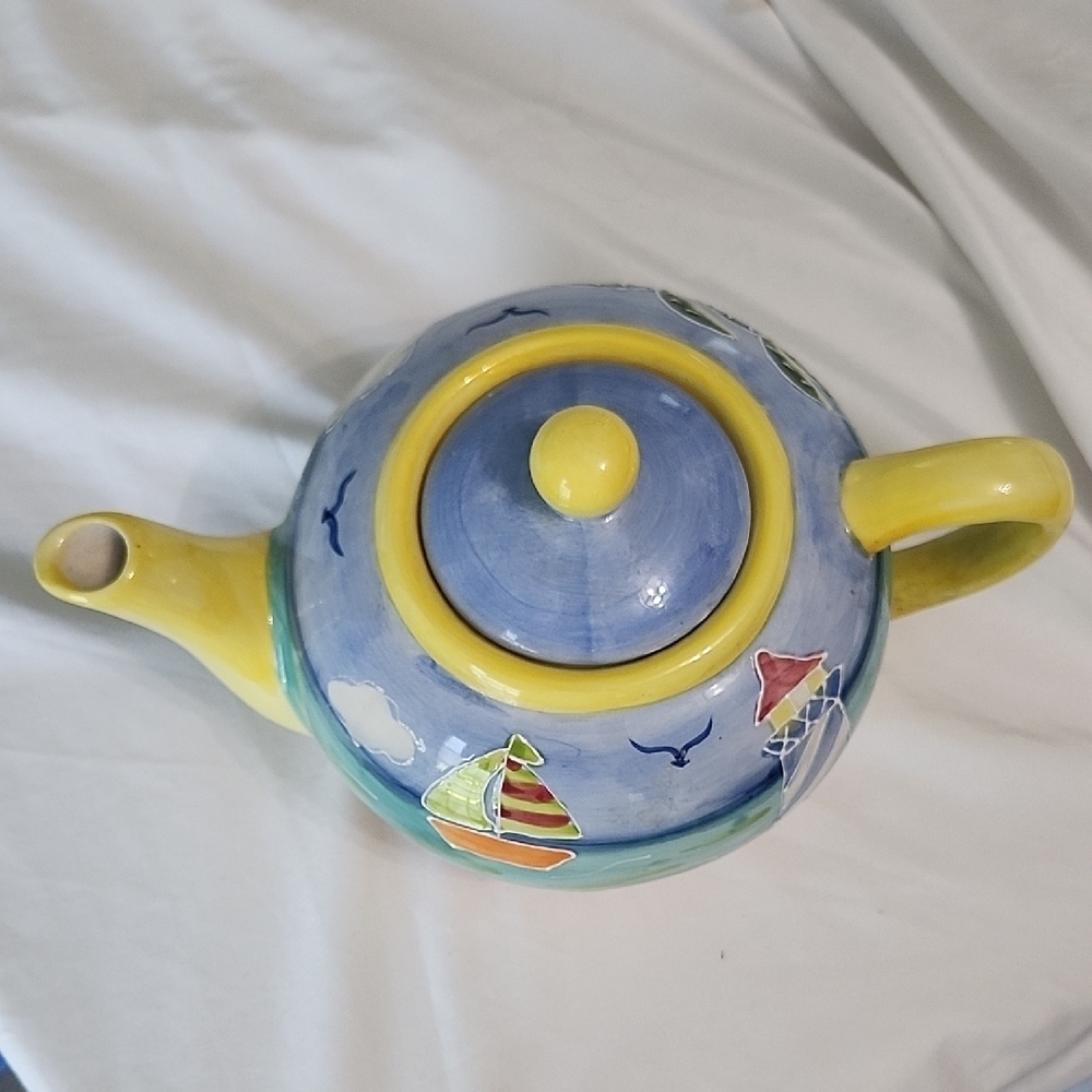 Vibrant Yellow and Blue Ceramic Art Teapot - Picture 6 of 11